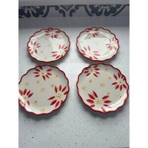 TEMPTATIONS Set of 4 OLD WORLD Red 8" SALAD / DESSERT PLATES Scalloped Edge